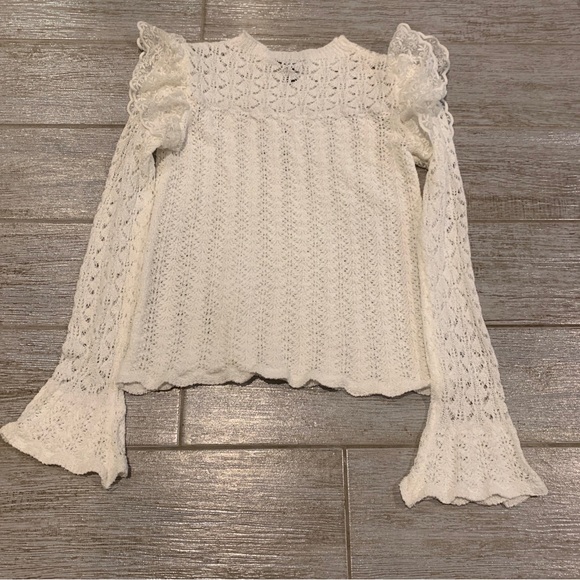 AQUA Pointelle White L/s Open Knit Pullover Sweater XS Feminine Cottegecore Lace - Picture 4 of 10